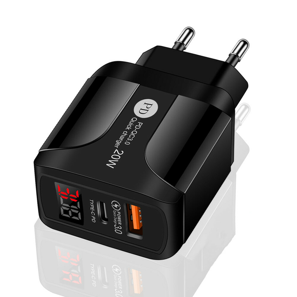 20W USB+PD Quick Charger Power Adapter with Digital Display for Tablet Smartphone - White EU 20W USB+PD Quick Charger Power Adapter with Digital Display for Tablet Smartphone - White EU