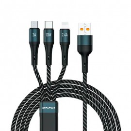 AWEI CL-972 PD120W 3 to 1 Tyep-C Fast Charging Intelligent Temperature Control Data Cable for XIAOMI Smartphone Tablet - Black