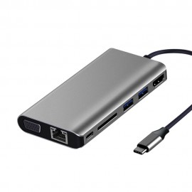 JULI 310C 8 in 1 USB 3.1 Type C Data HUB with 2*USB 3.0 4K HD VGA RJ45 SD Card Reader Docking Station for  Tablet Laptop
