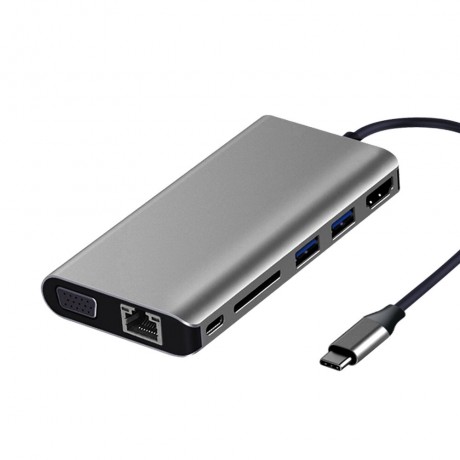 JULI 310C 8 in 1 USB 3.1 Type C Data HUB with 2*USB 3.0 4K HD VGA RJ45 SD Card Reader Docking Station for  Tablet Laptop