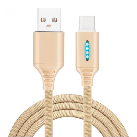 Smart LED Auto Disconnect Charger Nylon Braided Type C 2A Tablet Cable-1M - Black