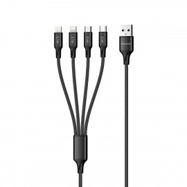 AWEI CL-129 1.5M Nylon 4 in 1 Fast Multi Charging Data Cable for XIAOMI HUAWEI Smartphone Tablet - Black