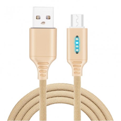 Smart LED Auto Disconnect Charger Nylon Braided Micro USB 2A Tablet Cable-1M - Gold