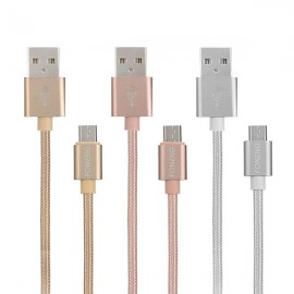 FONENG 1M Alloy Nylon Braid Micro USB Fast Charging Cable Date for Tablet Cell Phone - Silver