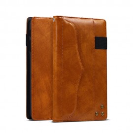 PU Leather Folding Stand Hand Strap Holder Wallet with Cards Slot Tablet Case for Samsung T380 - Brown