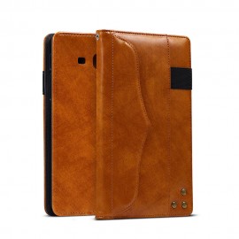 PU Leather Folding Stand Hand Strap Holder Wallet Style Tablet Case for Samsung T280 - Brown